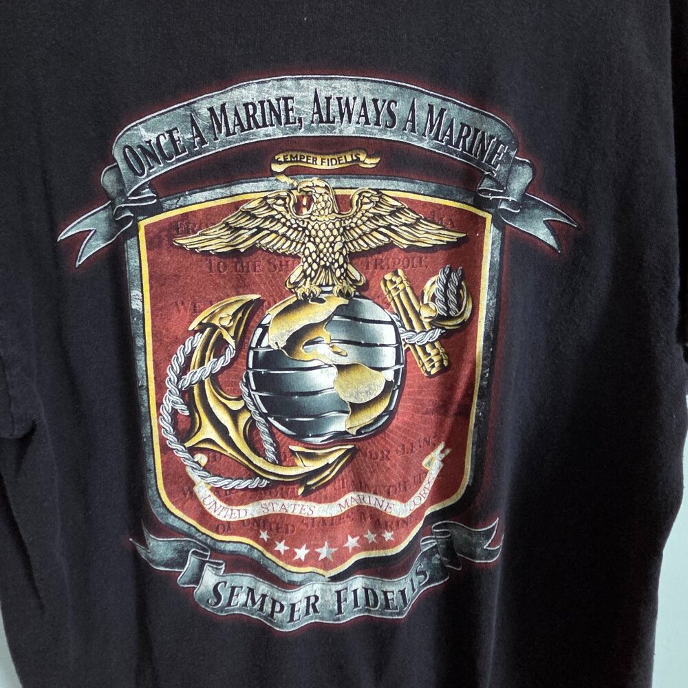 USMC Black Graphic T-shirt Men's Large Semper Fidelis EGA Marine Corps Shirt
